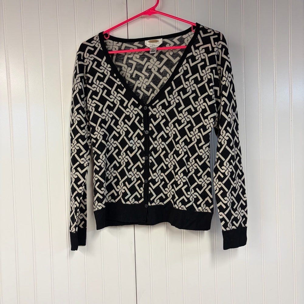 Talbots Black and White Patterned Women's Cardigan Sweater Small Wool